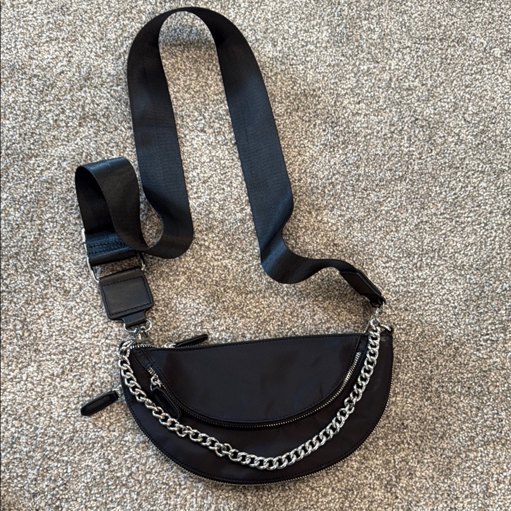 Chico's Black and Silver Crossbody Bag with Chain Accent